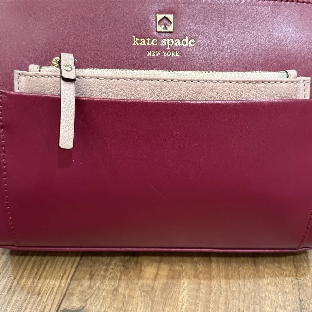 Kate Spade Hadley Street Bernadine Oxblood Zip Top Satchel Crossbody Purse Bag